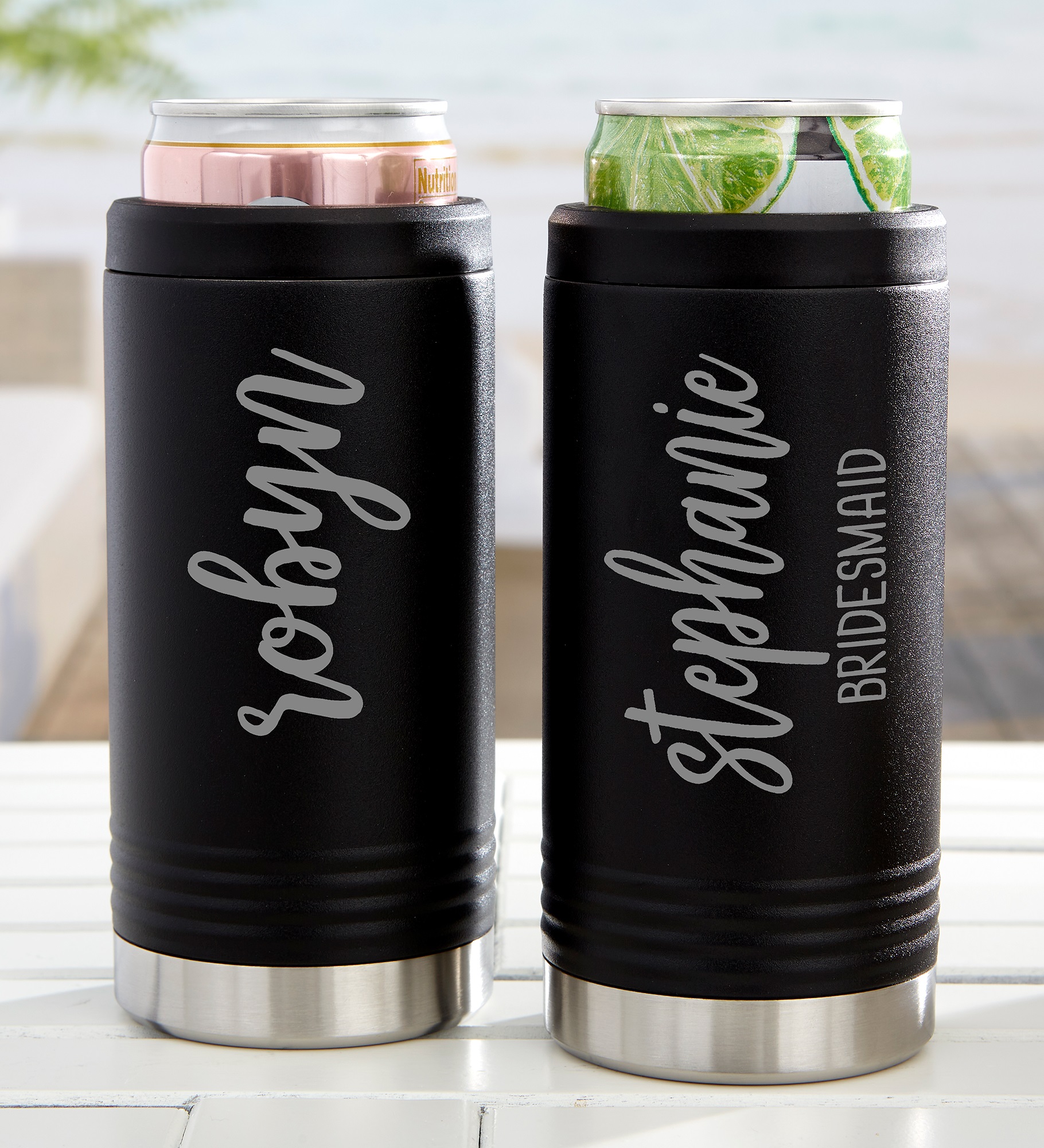 Scripty Style Stainless Insulated Skinny Can Holder